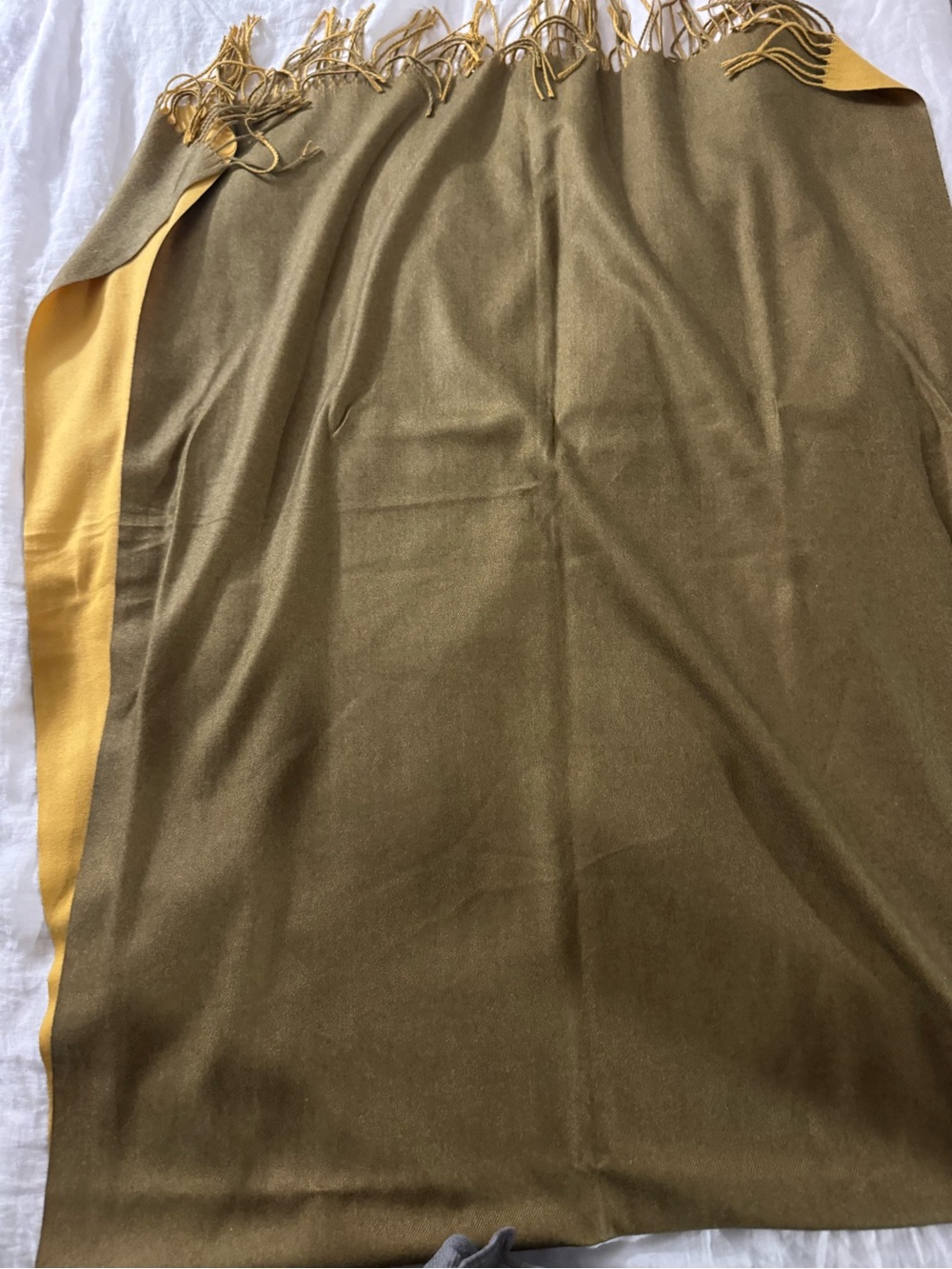Cashmere Olive Green and Mustard shawl